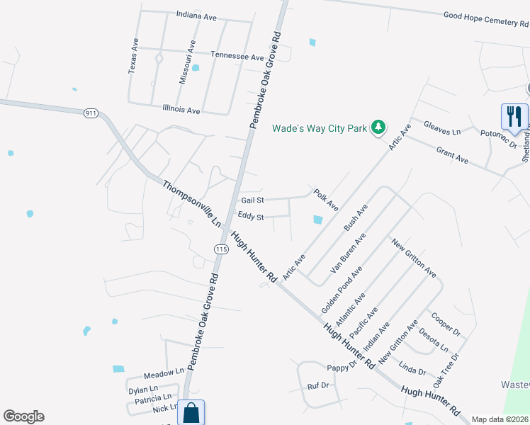 map of restaurants, bars, coffee shops, grocery stores, and more near 411 Eddy Street in Oak Grove