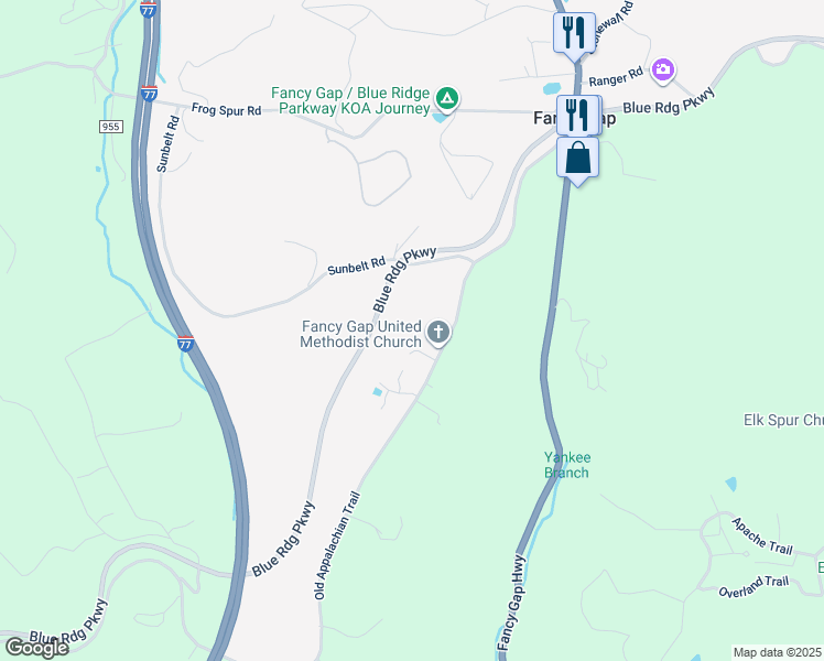 map of restaurants, bars, coffee shops, grocery stores, and more near 48 Wren Lane in Fancy Gap