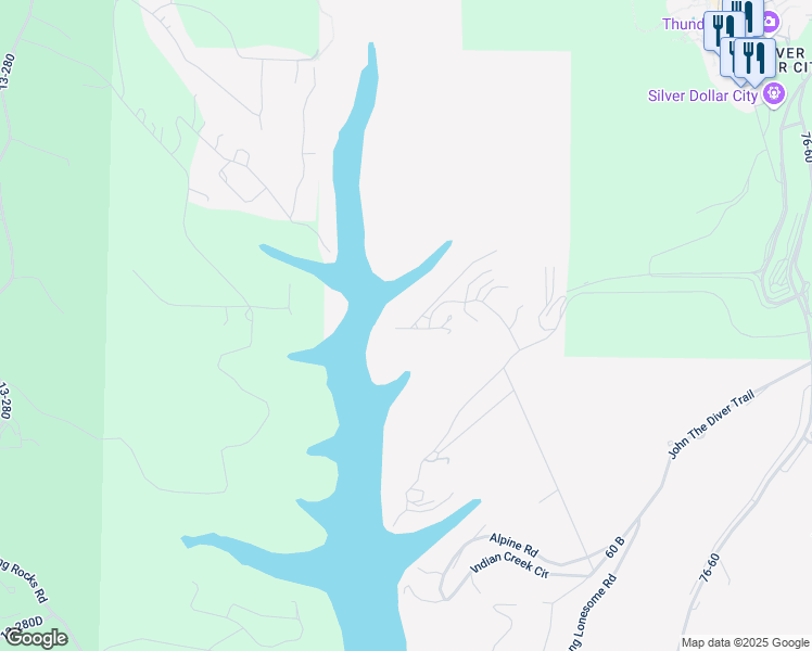 map of restaurants, bars, coffee shops, grocery stores, and more near 3 Woodpecker Lane in Branson