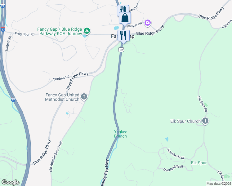 map of restaurants, bars, coffee shops, grocery stores, and more near 8031 Fancy Gap Highway in Fancy Gap