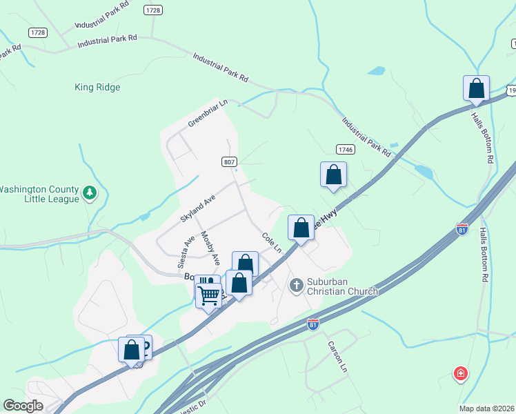 map of restaurants, bars, coffee shops, grocery stores, and more near 20143 Cole Lane in Bristol