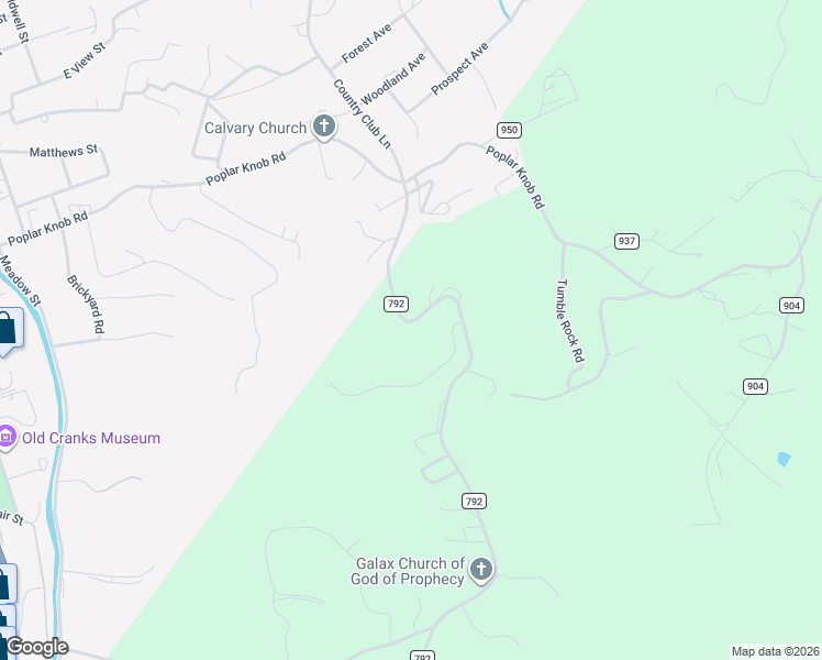 map of restaurants, bars, coffee shops, grocery stores, and more near 900-1198 Tower Road in Galax