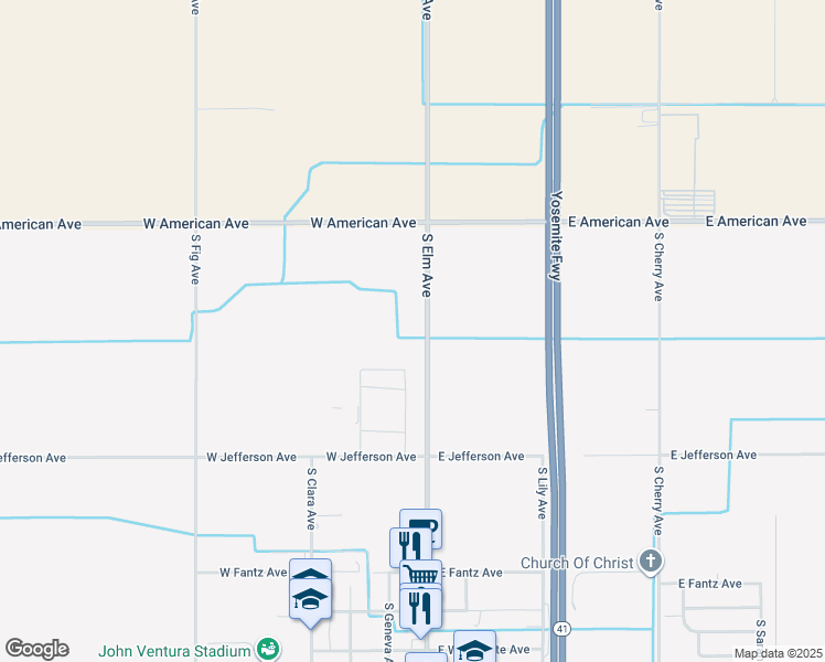 map of restaurants, bars, coffee shops, grocery stores, and more near 5223 South Elm Avenue in Fresno