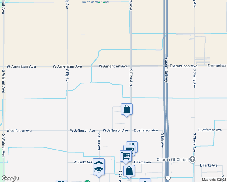 map of restaurants, bars, coffee shops, grocery stores, and more near 5223 South Elm Avenue in Fresno
