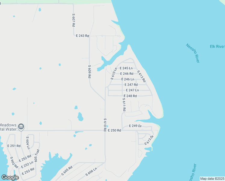 map of restaurants, bars, coffee shops, grocery stores, and more near 61035 East 248 Road in Grove