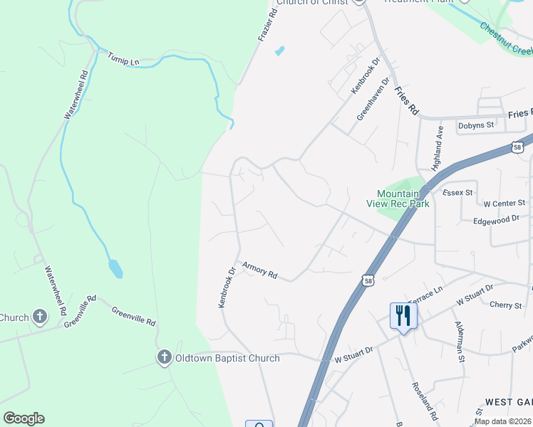 map of restaurants, bars, coffee shops, grocery stores, and more near 107 Colonial Drive in Galax