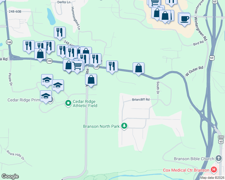 map of restaurants, bars, coffee shops, grocery stores, and more near in Branson
