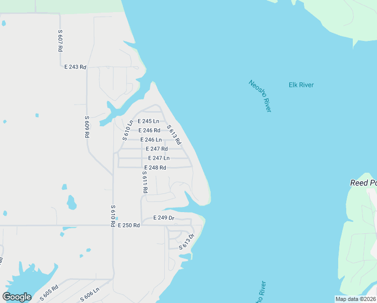 map of restaurants, bars, coffee shops, grocery stores, and more near 24681 South 613 Road in Grove