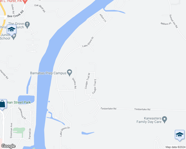 map of restaurants, bars, coffee shops, grocery stores, and more near 371 Cougar Trail East in Branson