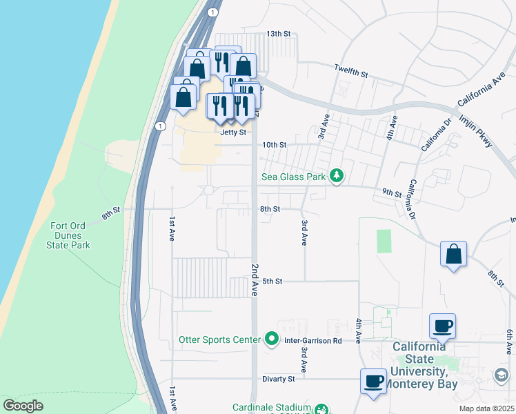 map of restaurants, bars, coffee shops, grocery stores, and more near 2601 Bluewater Court in Marina