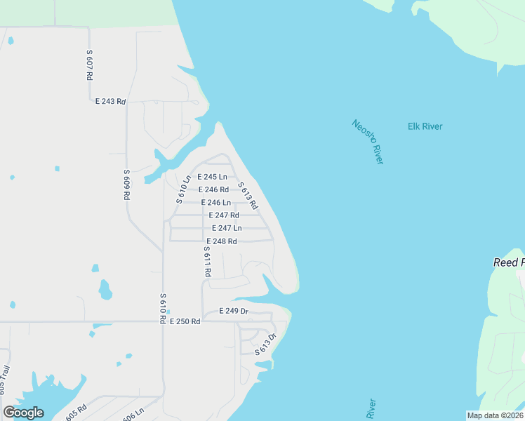 map of restaurants, bars, coffee shops, grocery stores, and more near 24681 South 613 Road in Grove