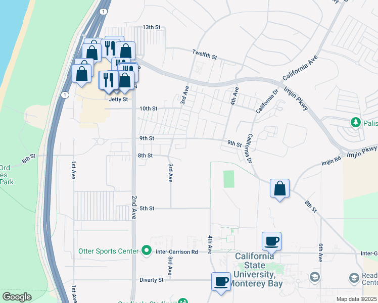 map of restaurants, bars, coffee shops, grocery stores, and more near 2849 3rd Avenue in Marina