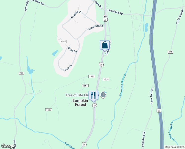 map of restaurants, bars, coffee shops, grocery stores, and more near 100 Forestroad Drive in Danville