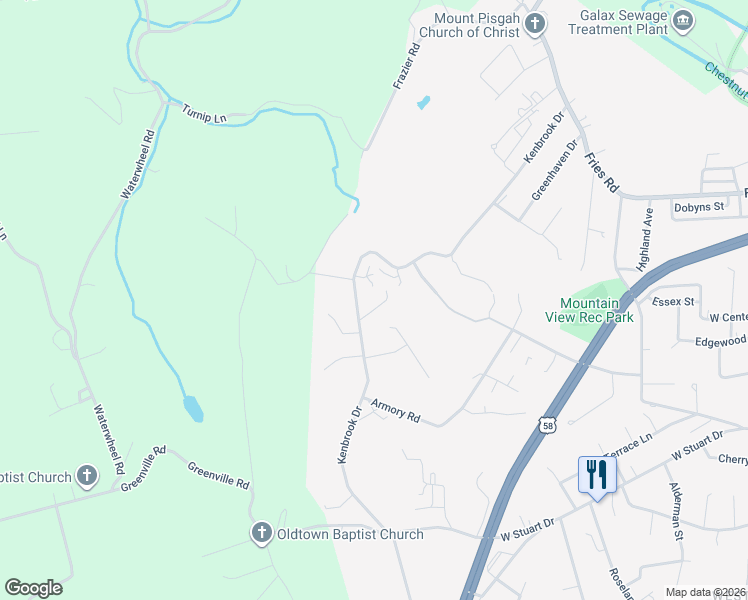 map of restaurants, bars, coffee shops, grocery stores, and more near 325-327 Kenbrook Drive in Galax