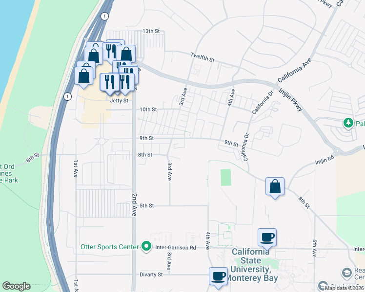 map of restaurants, bars, coffee shops, grocery stores, and more near 239 Bungalow Drive in Marina
