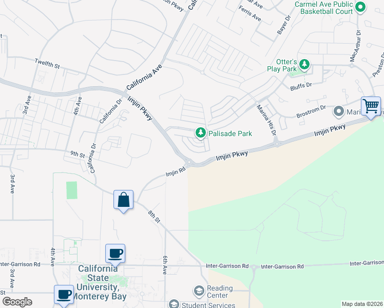 map of restaurants, bars, coffee shops, grocery stores, and more near 478 Logan Way in Marina