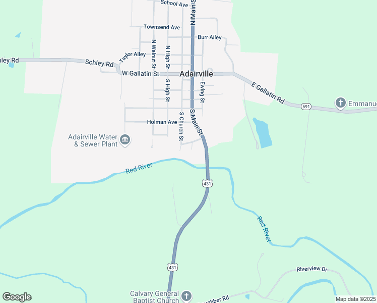 map of restaurants, bars, coffee shops, grocery stores, and more near 406 South Church Street in Adairville