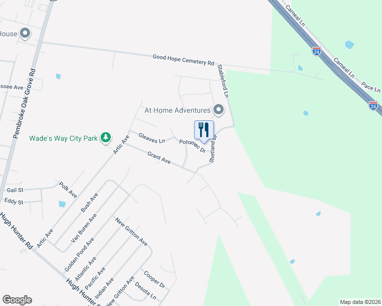 map of restaurants, bars, coffee shops, grocery stores, and more near 734 Shetland Drive in Oak Grove