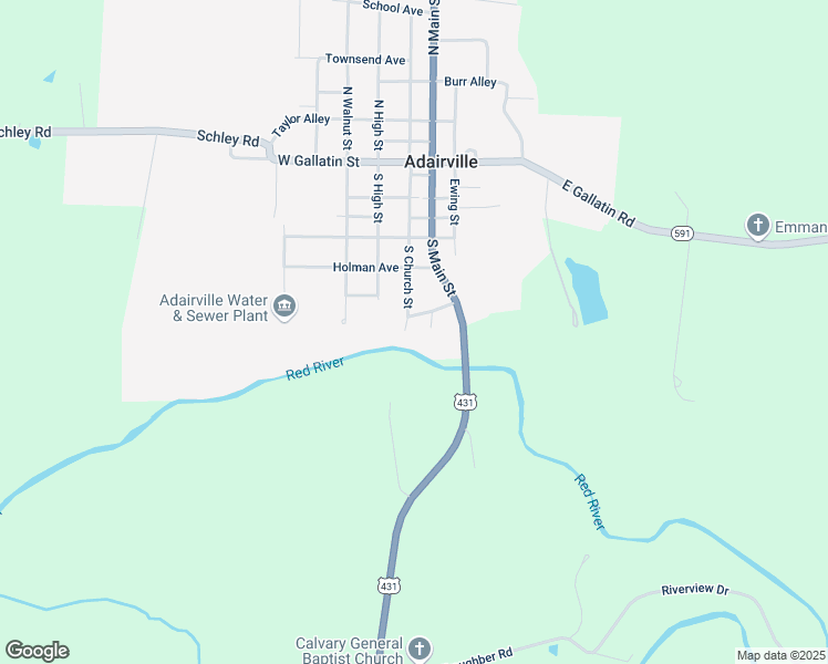 map of restaurants, bars, coffee shops, grocery stores, and more near 406 South Church Street in Adairville