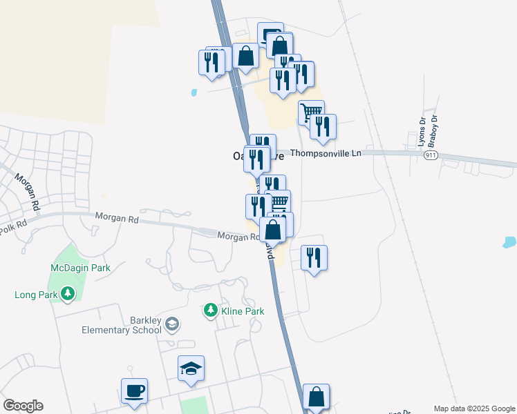 map of restaurants, bars, coffee shops, grocery stores, and more near 15090 Fort Campbell Boulevard in Oak Grove