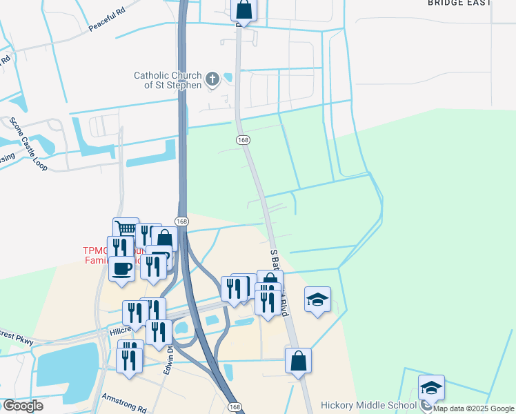 map of restaurants, bars, coffee shops, grocery stores, and more near 1716 Virginia 168 Business in Chesapeake