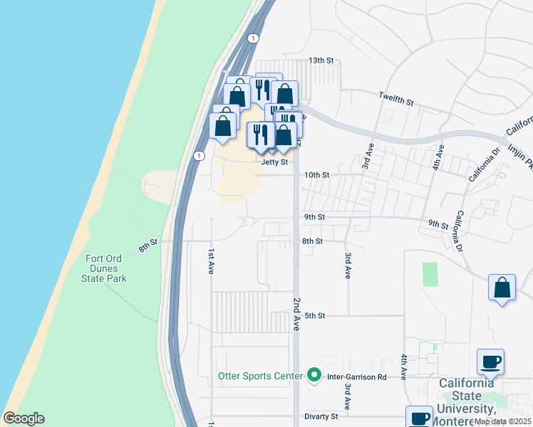 map of restaurants, bars, coffee shops, grocery stores, and more near 251 9th Street in Marina