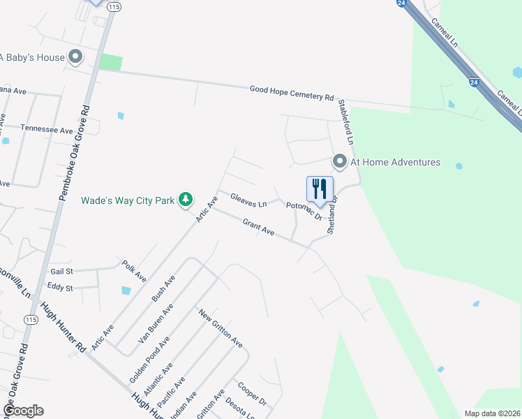 map of restaurants, bars, coffee shops, grocery stores, and more near 119 Gleaves Lane in Oak Grove