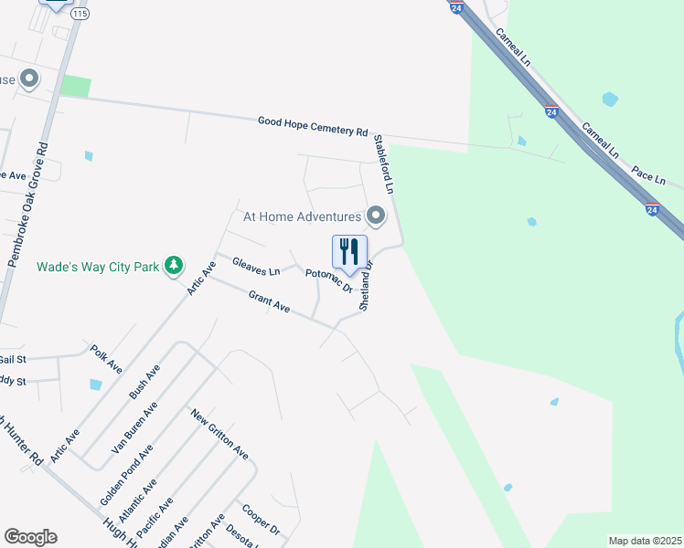 map of restaurants, bars, coffee shops, grocery stores, and more near 506 Potomac Drive in Oak Grove