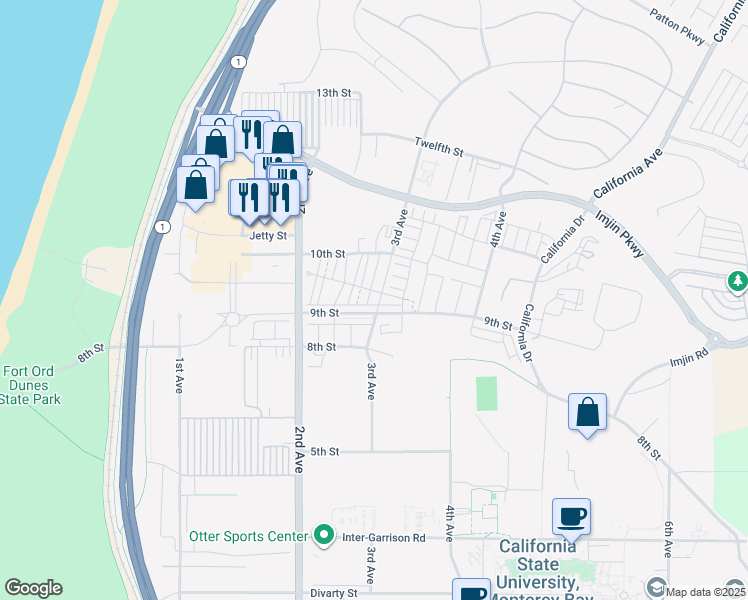 map of restaurants, bars, coffee shops, grocery stores, and more near 2701 3rd Avenue in Marina