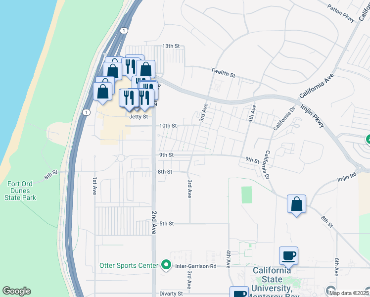 map of restaurants, bars, coffee shops, grocery stores, and more near 2701 3rd Avenue in Marina