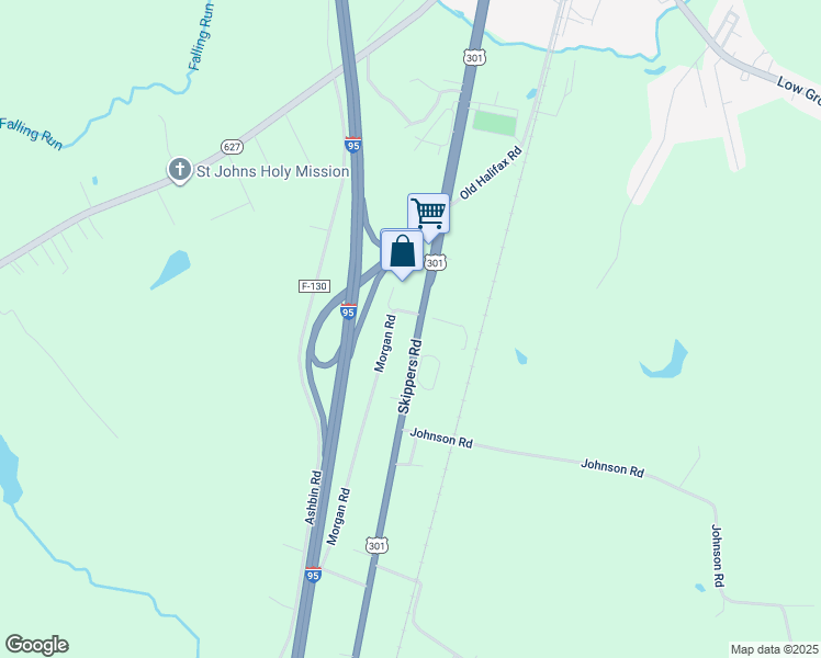 map of restaurants, bars, coffee shops, grocery stores, and more near 1715 Skippers Road in Emporia