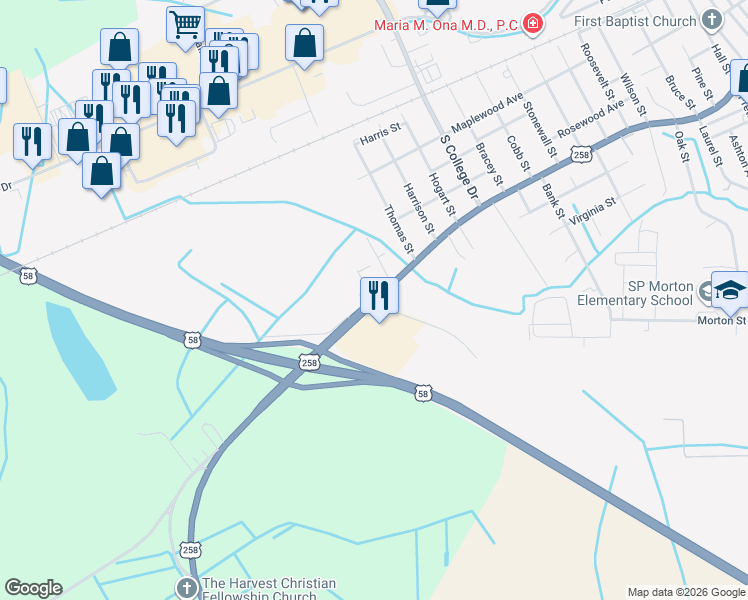 map of restaurants, bars, coffee shops, grocery stores, and more near 2300 South Street in Franklin