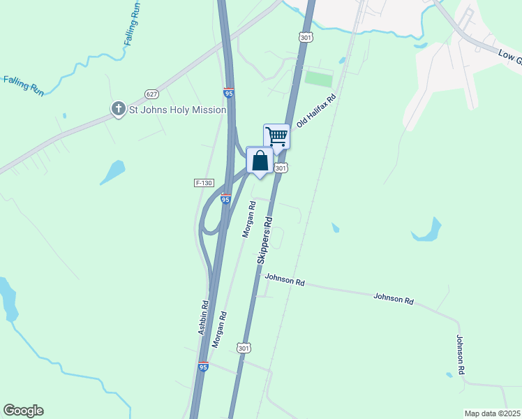 map of restaurants, bars, coffee shops, grocery stores, and more near 1715 Skippers Road in Emporia