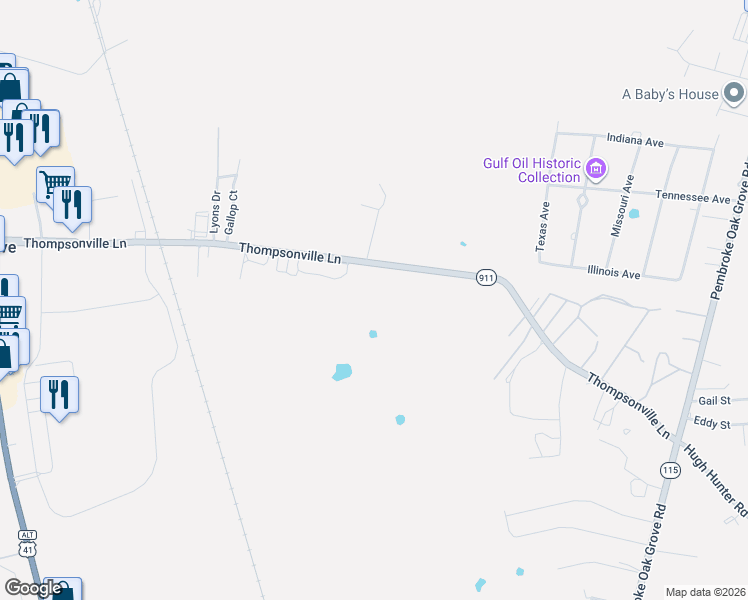 map of restaurants, bars, coffee shops, grocery stores, and more near Lynn Street in Oak Grove