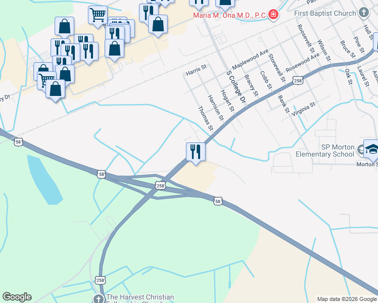 map of restaurants, bars, coffee shops, grocery stores, and more near 2300 South Street in Franklin