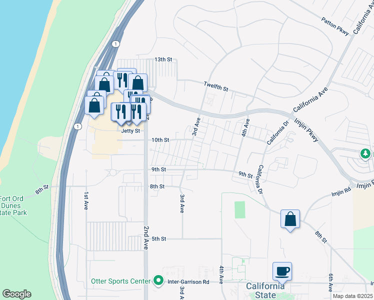 map of restaurants, bars, coffee shops, grocery stores, and more near 3015 Shorebird Place in Marina