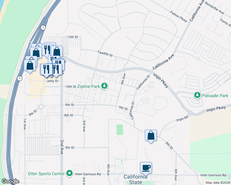 map of restaurants, bars, coffee shops, grocery stores, and more near 282 Wharf Terrace in Marina