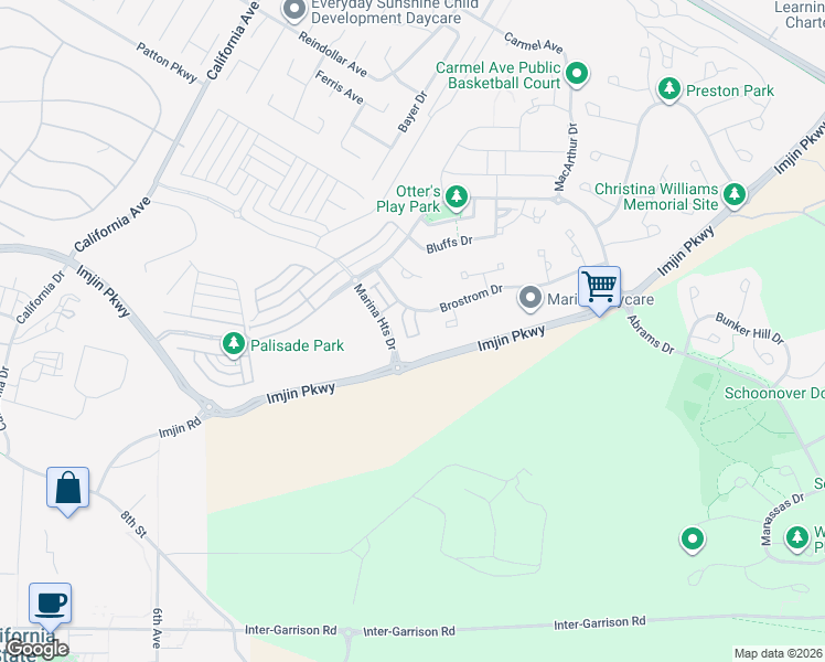 map of restaurants, bars, coffee shops, grocery stores, and more near 604 Matterhorn Court in Marina