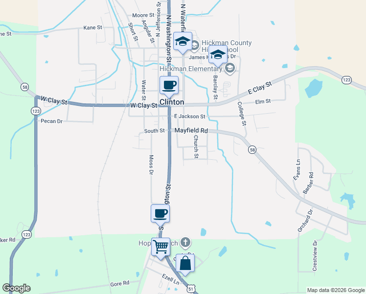 map of restaurants, bars, coffee shops, grocery stores, and more near 300 Crume Avenue in Clinton