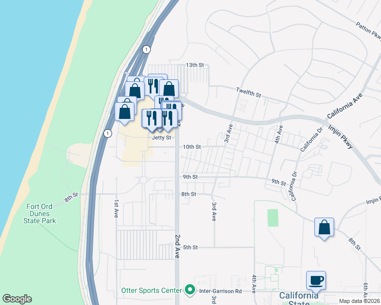 map of restaurants, bars, coffee shops, grocery stores, and more near 3012 Lighthouse Lane in Marina