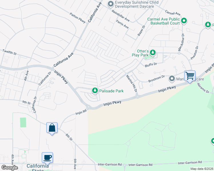 map of restaurants, bars, coffee shops, grocery stores, and more near 2951 Abrams Drive in Marina