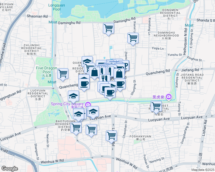 map of restaurants, bars, coffee shops, grocery stores, and more near in Ji Nan Shi