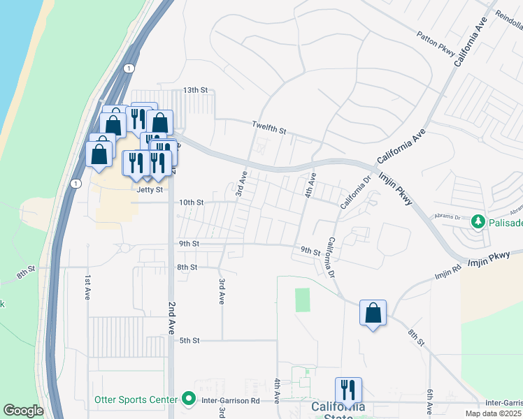 map of restaurants, bars, coffee shops, grocery stores, and more near Sea Glass Avenue in Marina