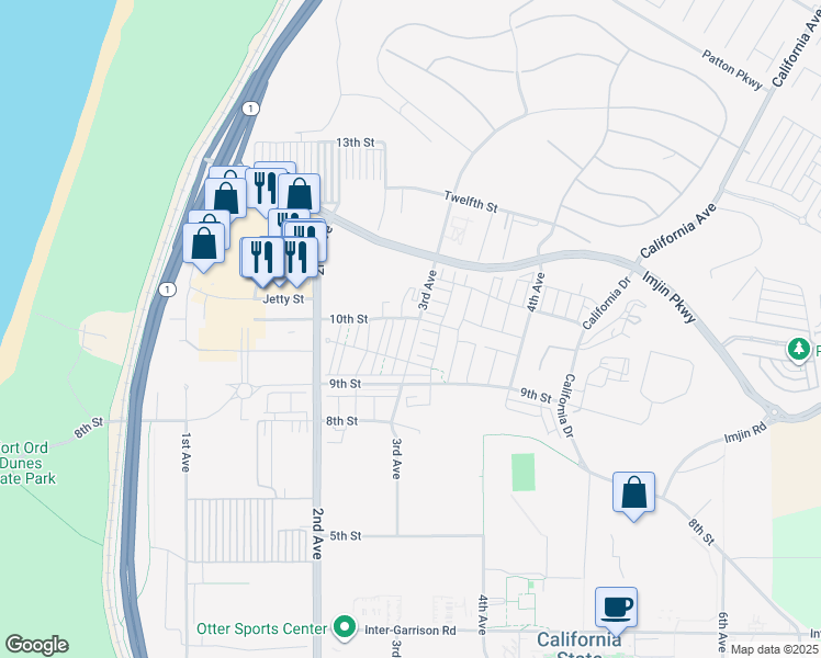 map of restaurants, bars, coffee shops, grocery stores, and more near 3015 Shorebird Place in Marina