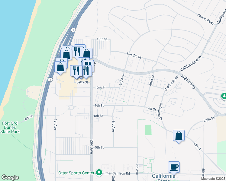 map of restaurants, bars, coffee shops, grocery stores, and more near 3015 Shorebird Place in Marina