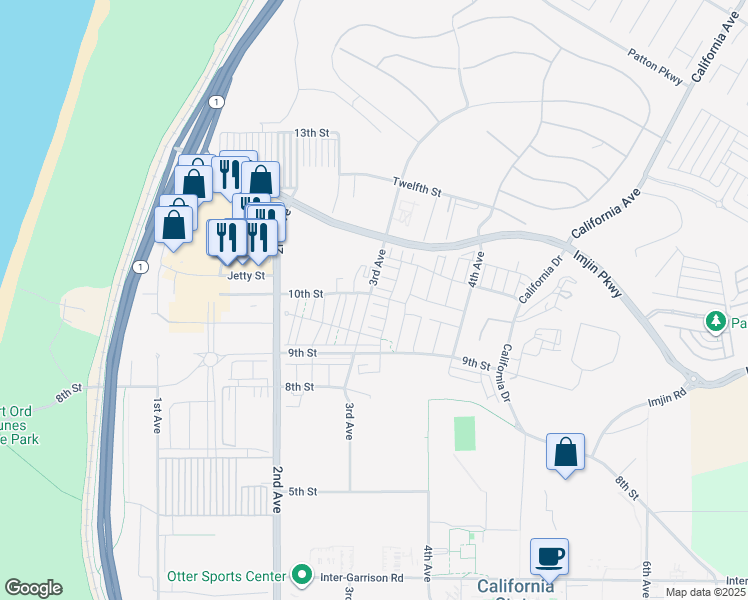 map of restaurants, bars, coffee shops, grocery stores, and more near 260 10th Street in Marina