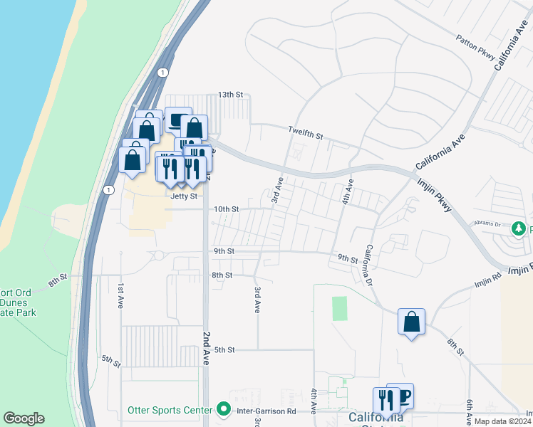 map of restaurants, bars, coffee shops, grocery stores, and more near 3015 Shorebird Place in Marina