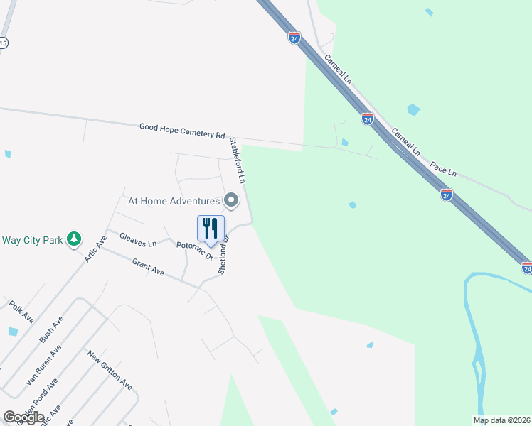 map of restaurants, bars, coffee shops, grocery stores, and more near 825 Stableford Lane in Oak Grove