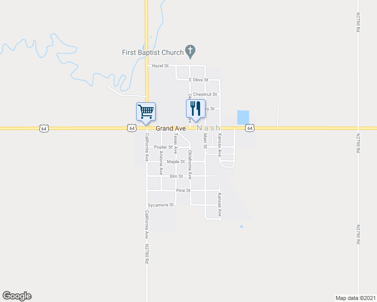 map of restaurants, bars, coffee shops, grocery stores, and more near 202 Oklahoma Avenue in Nash