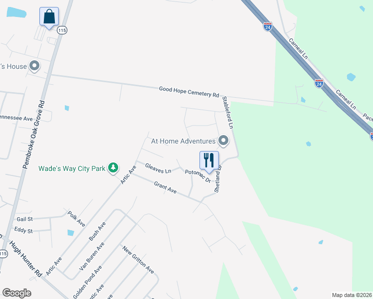 map of restaurants, bars, coffee shops, grocery stores, and more near 106 Milard Court in Oak Grove